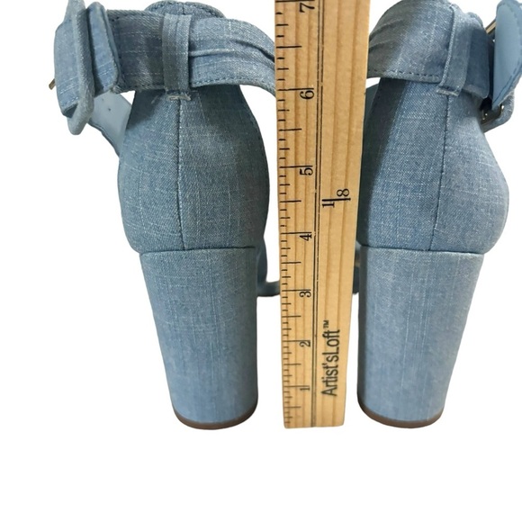 Breckelle’s Dusty Blue Denim Heel Strappy Block Open Toe Pump Shoe SZ 6.5 - Picture 10 of 11